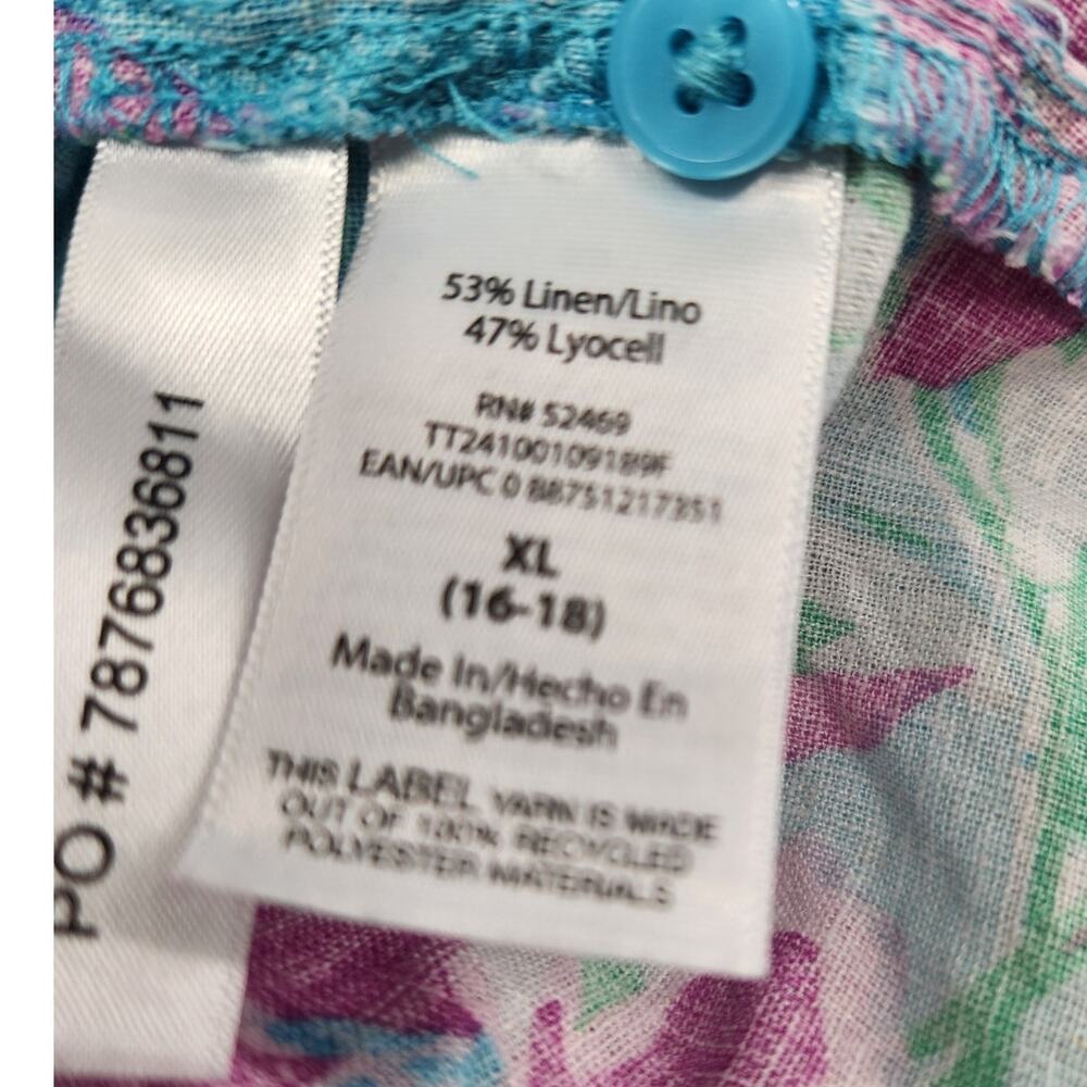 Time & Tru Blue Floral Print Button Down Short Sleeve Top Womens Size XL (16-18) - Picture 4 of 4